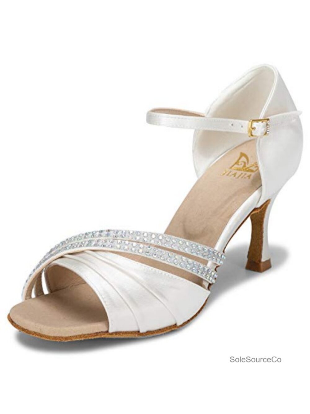 Women's Satin Latin Salsa Dance Shoes with Rhinestones, Flared Heel